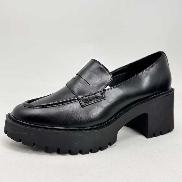 Women's Black Loafer Heels - Picture 4 of 13